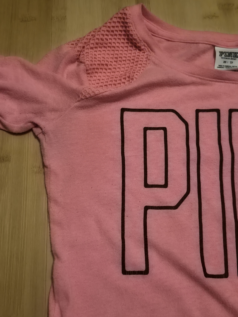 PINK Victoria's Secret Pink Waffle Shoulder Crewneck Top XS Logo Sweatshirt - Picture 9 of 11